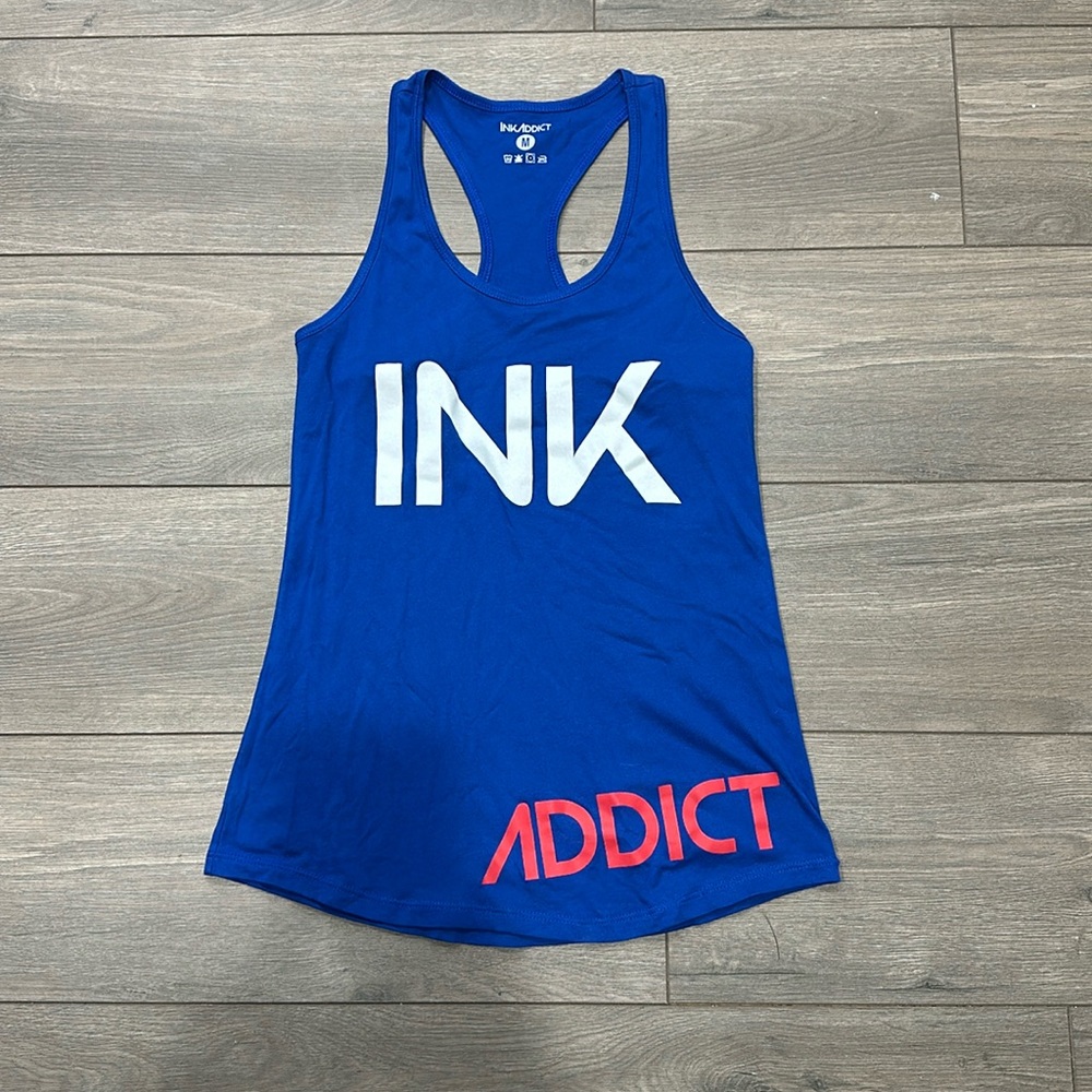 INK ADDICT Blue Logo Racerback Tank Top NWOT Sz M